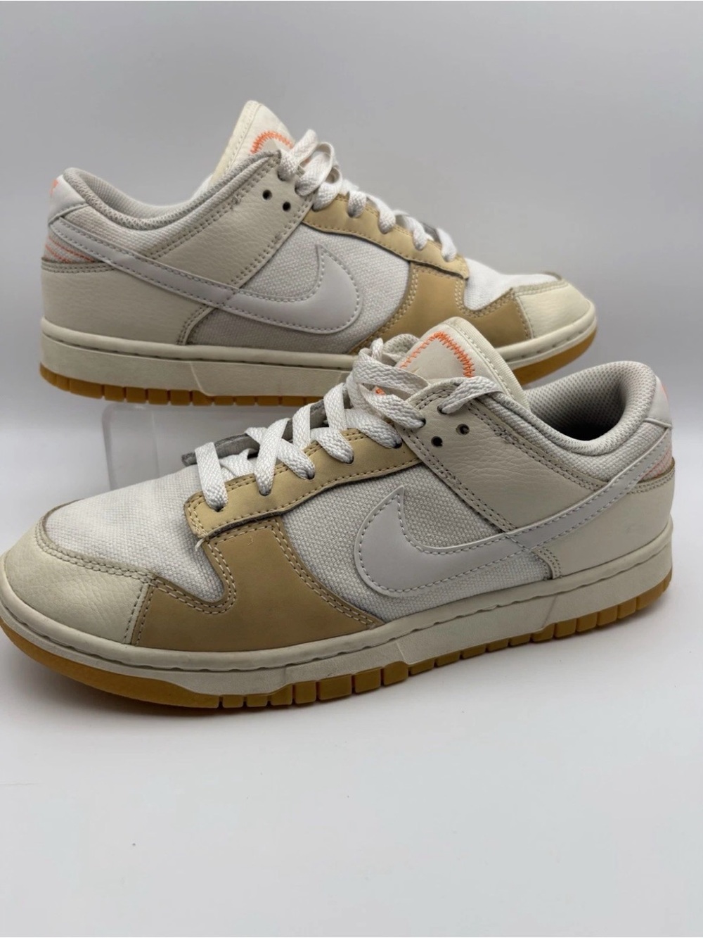 Nike Low-Top Sneakers in White and Tan with Gum Sole